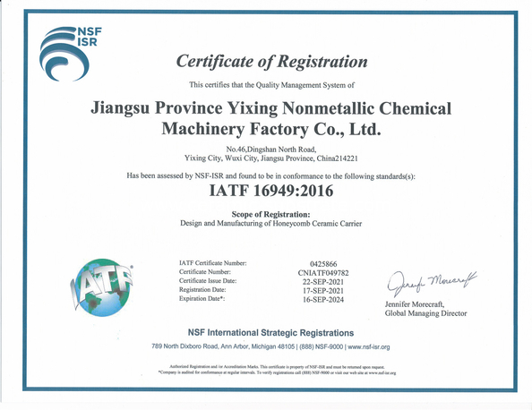 CINA Jiangsu Province Yixing Nonmetallic Chemical Machinery Factory Co.,Ltd Sertifikasi